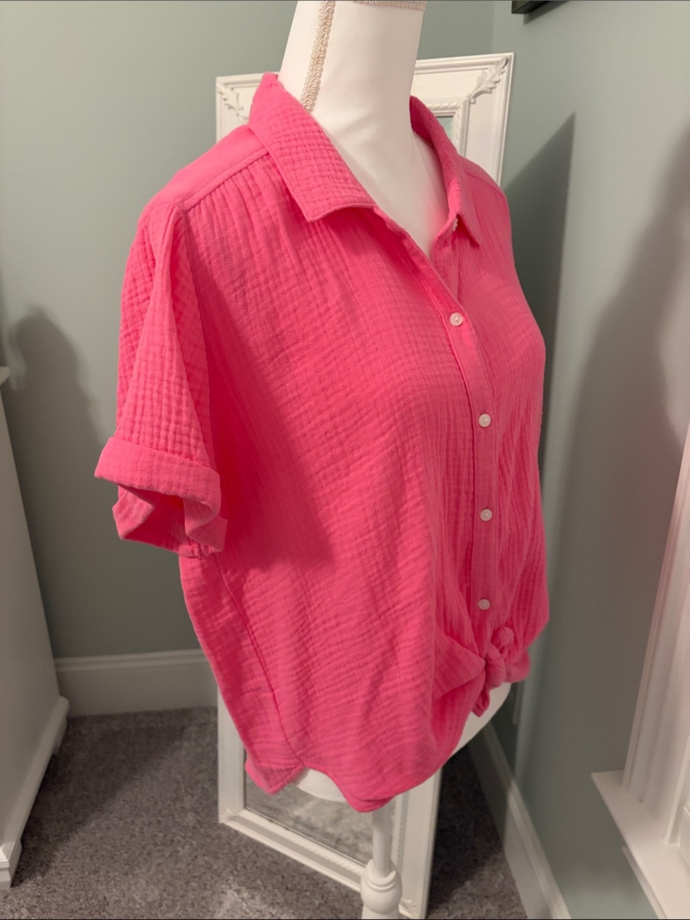 Lucky Brand hot pink gauze top, size L. - Picture 3 of 9